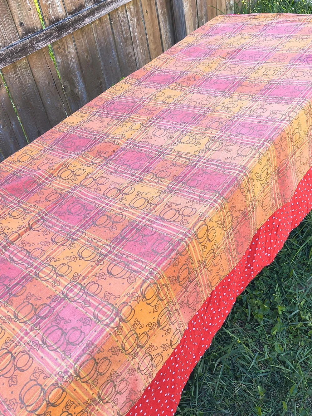 Vintage oblong rectangle orange plaid fall pumpkin Autumn tablecloth